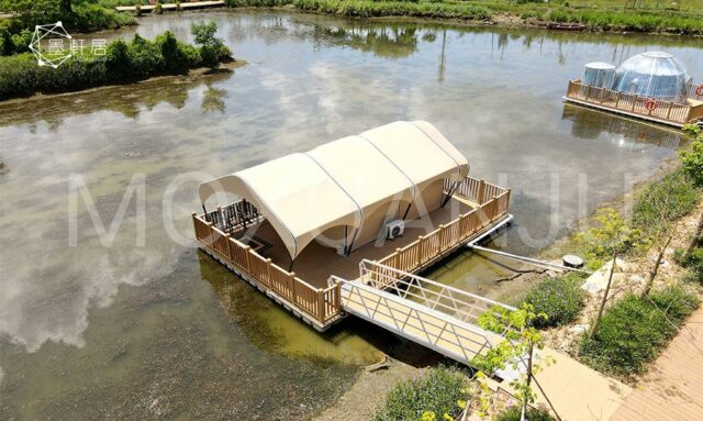 Fishing camp tent setups at resorts